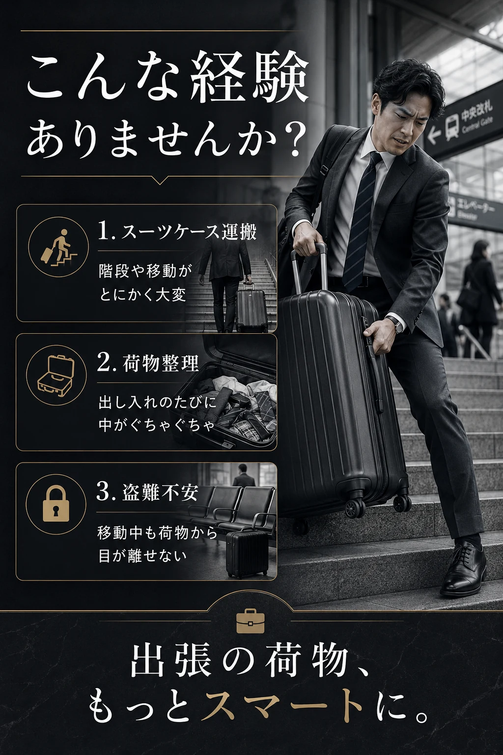 こんな経験ありませんか？ 出張の荷物、もっとスマートに。
